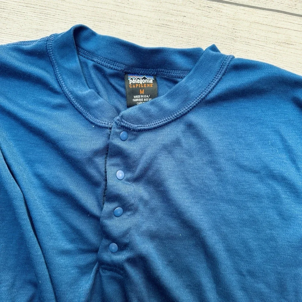 Patagonia Capilene Base Layer Long Sleeve Henley‎ Shirt M Made in USA Vintage